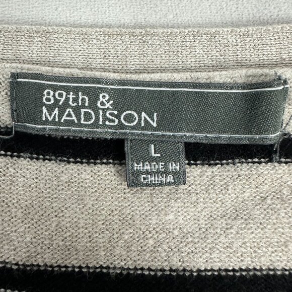 89th & Madison Womens Striped Knit Sweater L Cross-V Neck 3/4 Sleeves - Picture 4 of 10